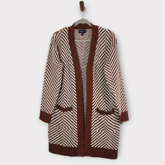 Fortune + Ivy Brown White Cardigan Sweater Size Small NWOT Brown Open Cardigan - Picture 1 of 11